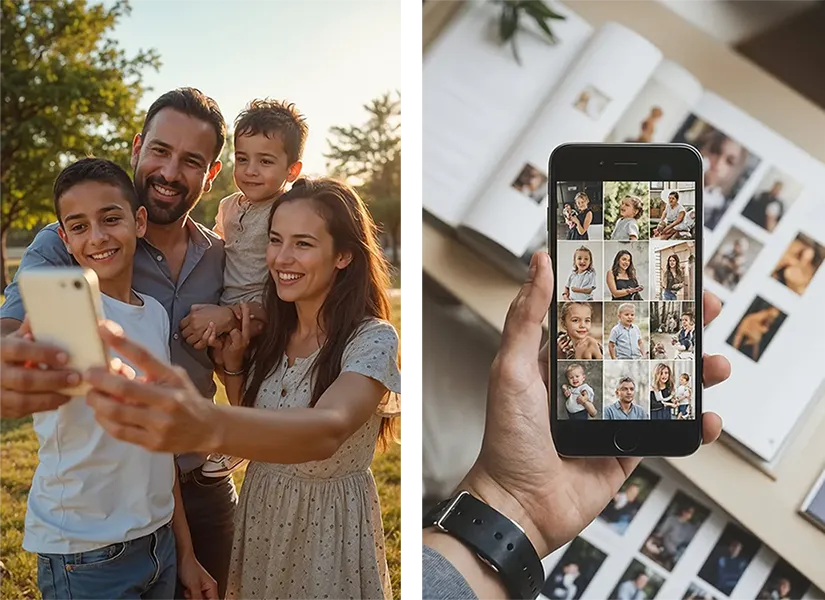 Movil en mano para hacer selfie galeria fotos para album
