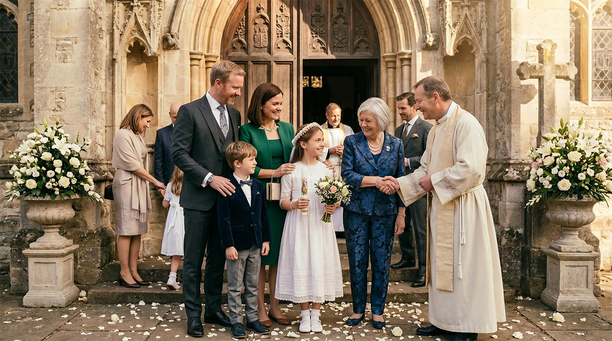Foto familiar salida iglesia en primera Comunión