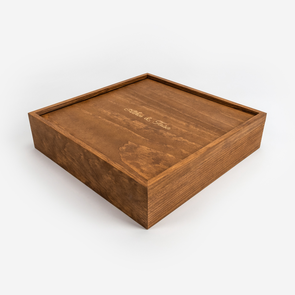 Caja Corteza de madera de pino con cubierta corredera