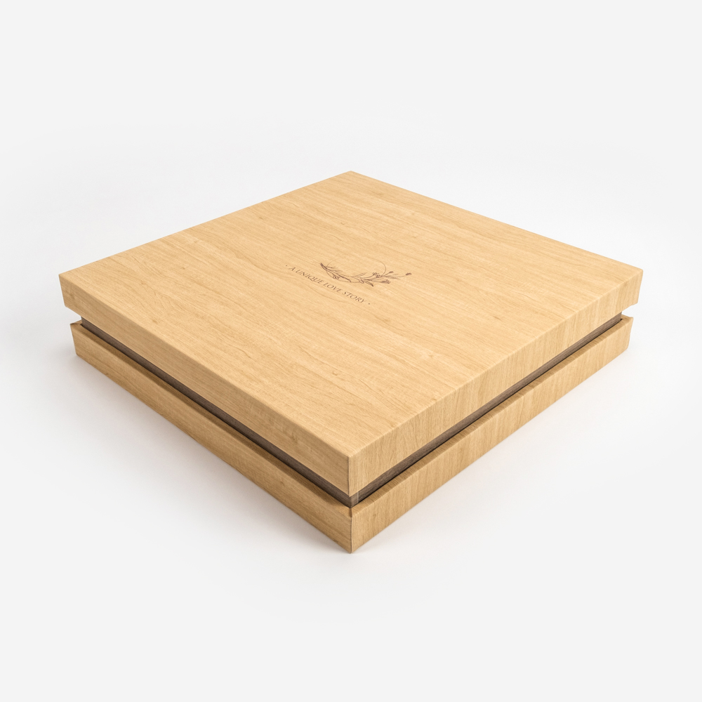 Caja Olivo para álbum con acabado de madera